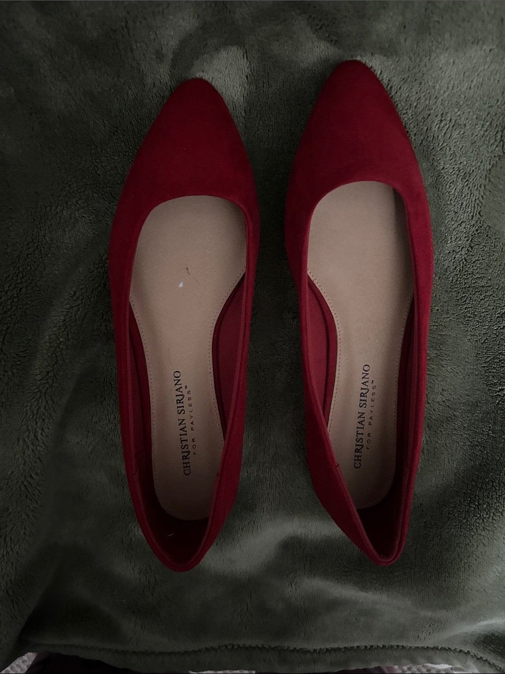 Christian Siriano Red Suede Pointed Toe Ballet Flats